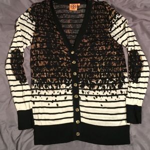 Tory Burch Cardigan Sweater M Black Leopard Auth